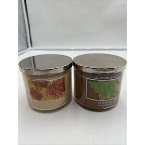 Lot Of 2 Slatkin & Co Autumn & LEAVES 3 Wick Scented Candle 14.5 Oz New